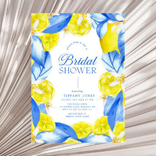Mediterranean Blue Yellow Lemons Bridal Shower Invitation