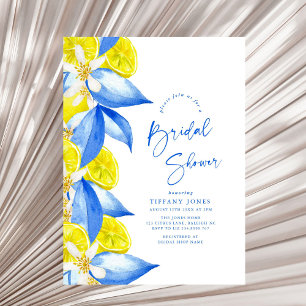 Mediterranean Blue Yellow Lemons Bridal Shower Invitation
