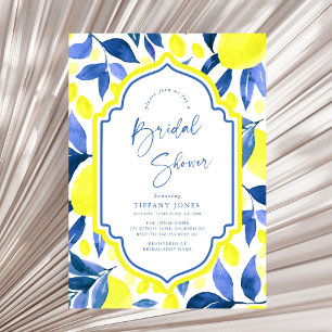 Mediterranean Blue Yellow Lemons Bridal Shower Invitation