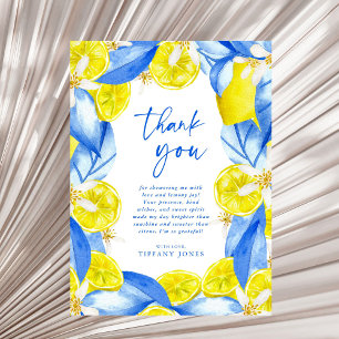 Mediterranean Blue Yellow Lemons Bridal Shower Thank You Card