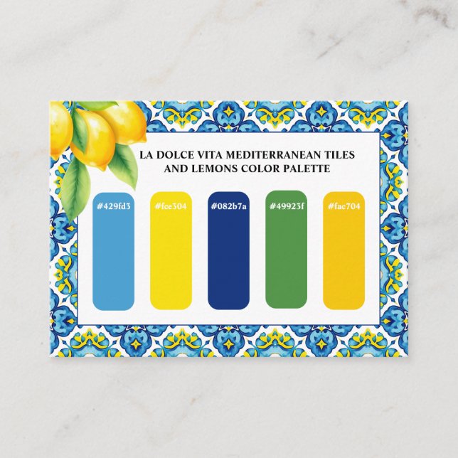  Mediterranean blue, yellow wedding colour palette Enclosure Card (Front)