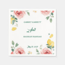 Mediterranean Blush Rose & Lemon Wedding Napkins