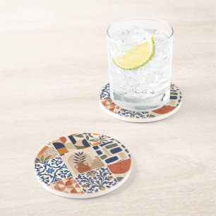 Mediterranean Boho Tile Pattern Coaster