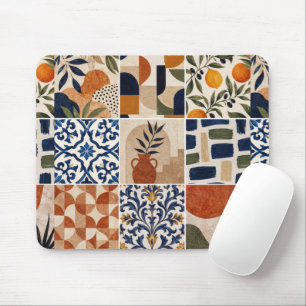 Mediterranean Boho Tile Pattern Mouse Mat