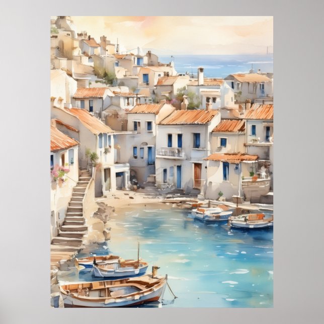 Mediterranean boho watercolor village  poster (Front)