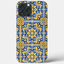 Mediterranean Botanical Pattern - Blue and Yellow