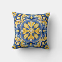 Mediterranean Botanical Pattern - Blue and Yellow 