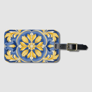 Mediterranean Botanical Pattern - Blue and Yellow Luggage Tag