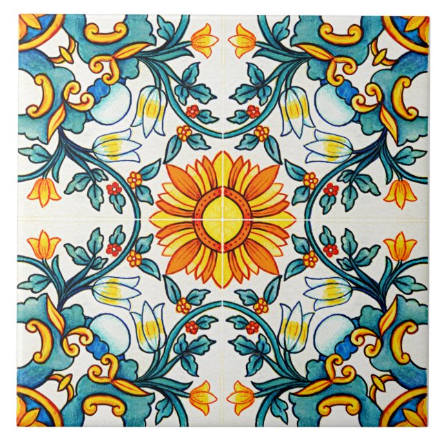 Mediterranean Botanical Patterned Tile (Front)