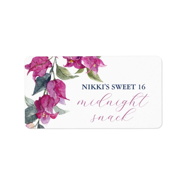 Mediterranean Bougainvillea Birthday Snack Labels (Front)