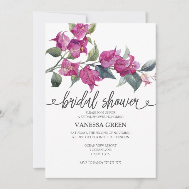 Mediterranean Bougainvillea Bridal Shower Invitation (Front)