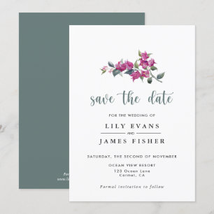 Mediterranean Bougainvillea Green Save the Date Invitation
