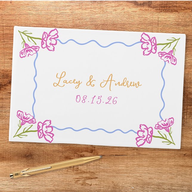 Mediterranean Bougainvillea Italian Floral Wedding Guest Book (A keepsake to cherish! Personalize this Amalfi Coast-inspired guest book for your special day.)