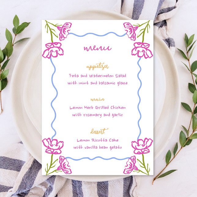 Mediterranean Bougainvillea Italian Floral Wedding Menu (La Dolce Vita on your table! This whimsical Mediterranean menu sets the tone for an elegant wedding )