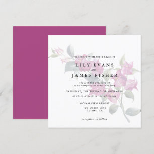 Mediterranean Bougainvillea Pink Floral Wedding Invitation