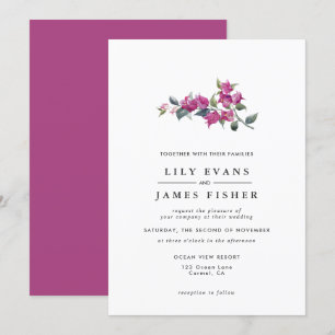 Mediterranean Bougainvillea Pink Floral Wedding  Invitation