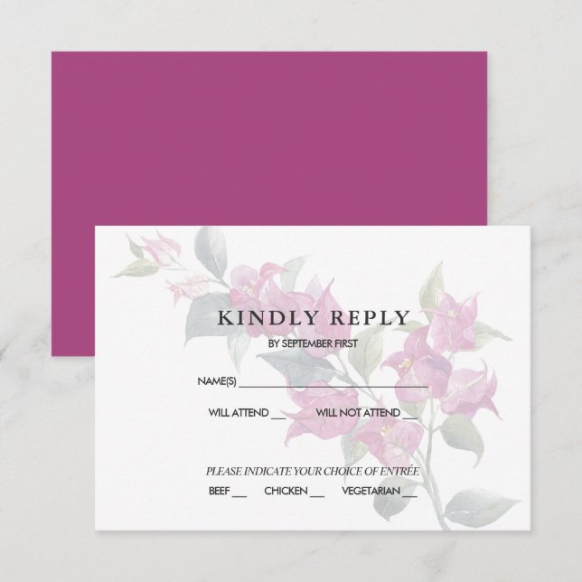 Mediterranean Bougainvillea Pink  RSVP Response Invitation (Front/Back)