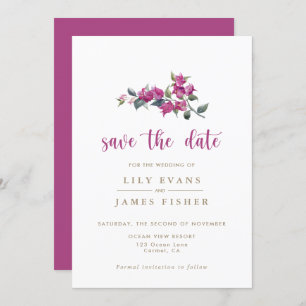 Mediterranean Bougainvillea Pink Save the Date Inv Invitation