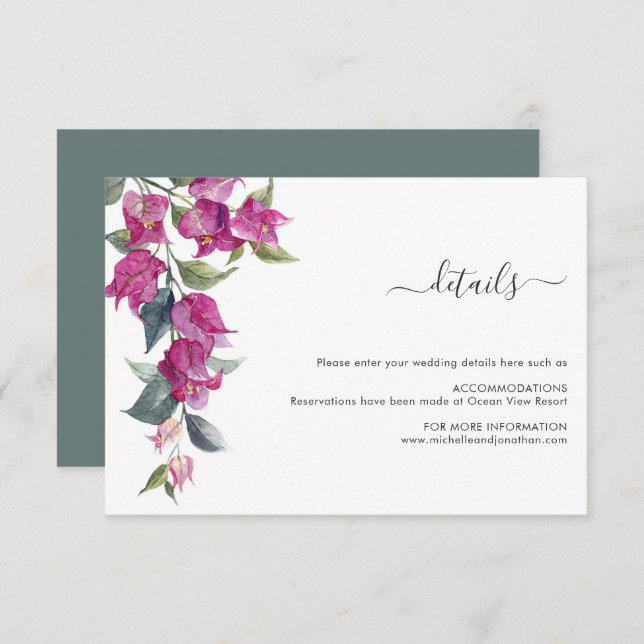 Mediterranean Bougainvillea Wedding Enclosure Card (Front/Back)