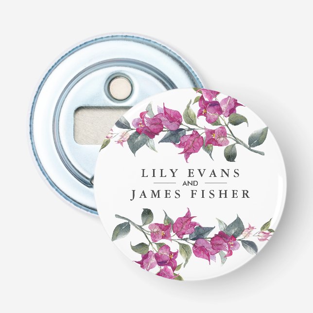 Mediterranean Bougainvillea Wedding Favour Sticker Bottle Opener (Front)