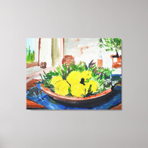 Mediterranean Bowl of Lemons Still Life Canvas Print
