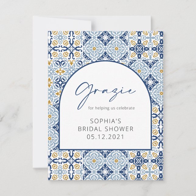 Mediterranean Bridal Shower Grazie Thank You Card (Front)