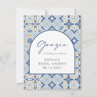 Mediterranean Bridal Shower Grazie Thank You Card