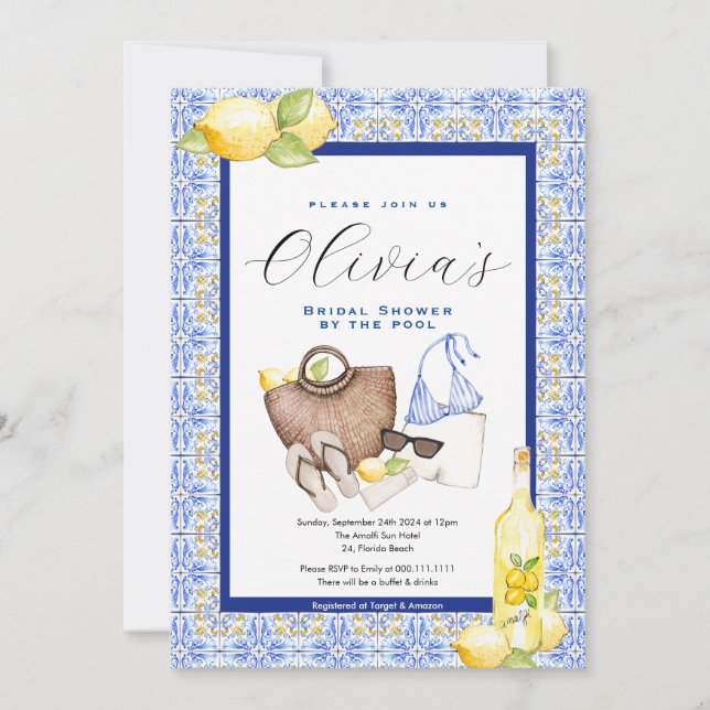 Mediterranean Bridal Shower Invitation, Positano Invitation (Front)