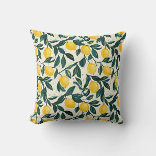 Mediterranean Bright Yellow Lemon Patterned Cushion