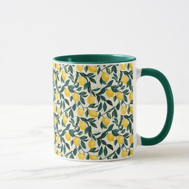 Mediterranean Bright Yellow Lemon Patterned Mug (Right)