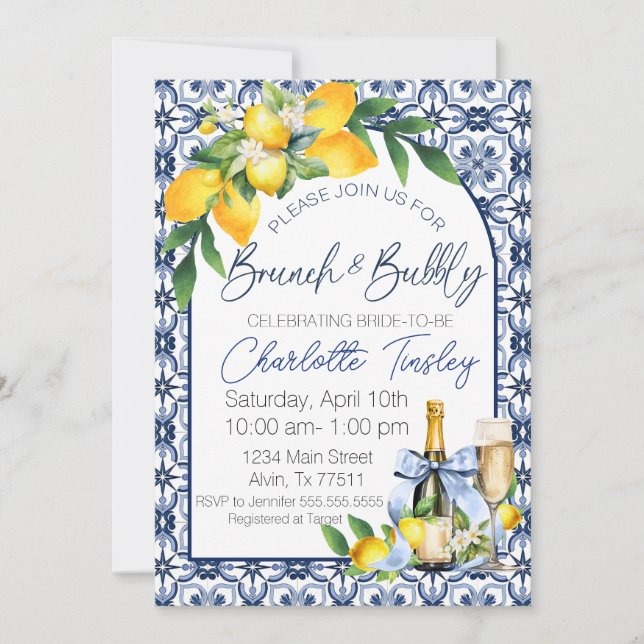 Mediterranean -Brunch & Bubbly Bridal Shower  Invitation (Front)