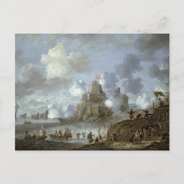 Mediterranean Castle under Siege from the Turks Postcard (Front)