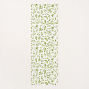 Mediterranean Chic Green Olive Bottle Leaf Pattern Yoga Mat