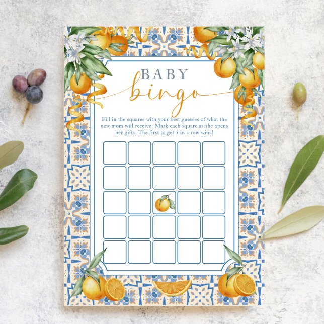 Mediterranean Citrus Baby Shower | Baby Bingo Game Advice Card (Creator Uploaded)