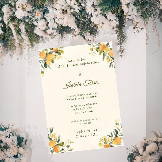 Mediterranean Citrus Botanical Bridal Shower Invitation (Creator Uploaded)