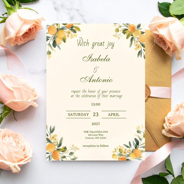 Mediterranean Citrus Botanical Wedding Invitation (Creator Uploaded)
