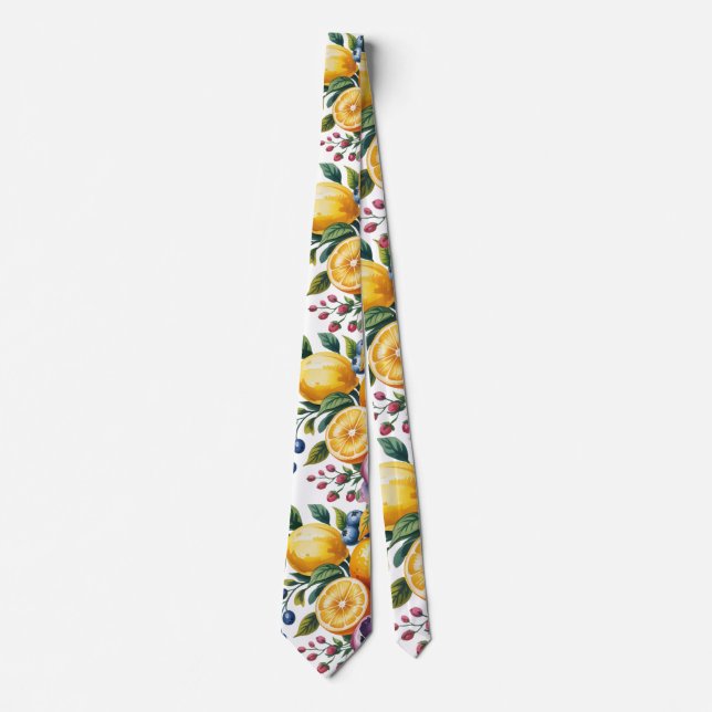 Mediterranean Citrus Bouquet Wedding Groom Tie (Front)