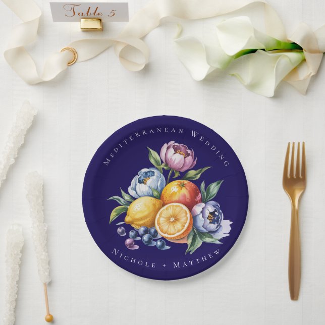 Mediterranean Citrus Bouquet Wedding Paper Plate (Wedding)