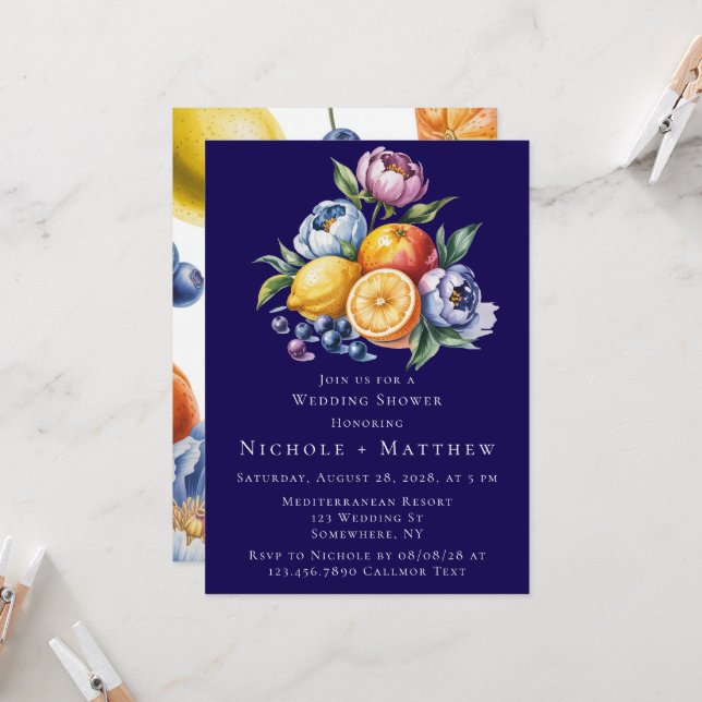 Mediterranean Citrus Bouquet Wedding Shower Invitation (Front/Back In Situ)