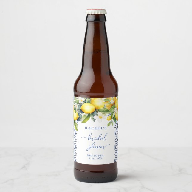 Mediterranean Citrus Bridal Shower Beer Bottle Label (Front)