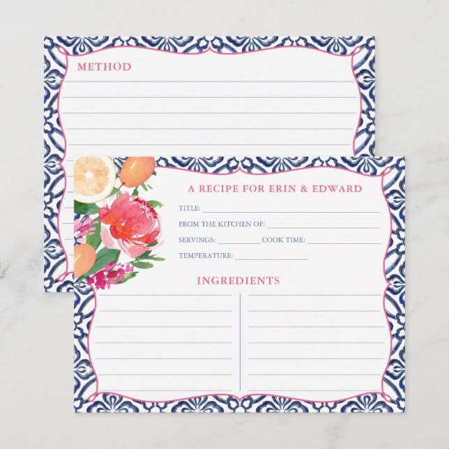 Mediterranean Citrus Bright Floral Recipe Card (Front/Back)