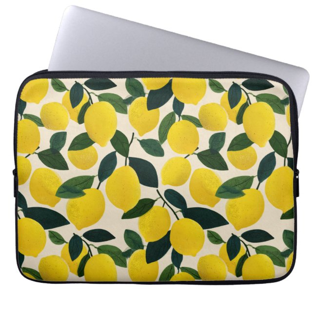 Mediterranean Citrus Fruit Pattern Yellow Lemons Laptop Sleeve (Front)