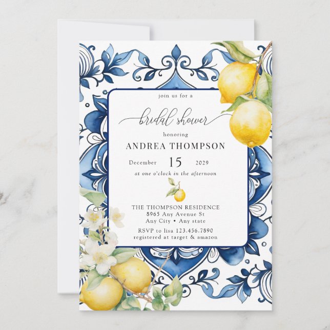 Mediterranean | Citrus Lemon | Bridal Shower Invitation (Front)