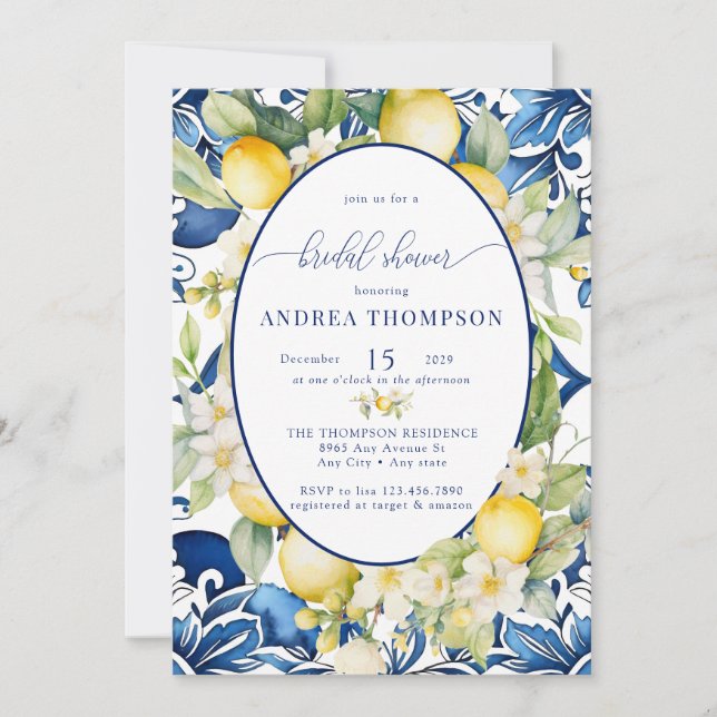 Mediterranean | Citrus Lemon | Bridal Shower Invitation (Front)
