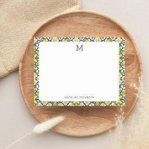 Mediterranean Citrus Lemon Monogram Blue Card