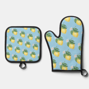 Mediterranean Citrus Lemon Oven Mitt & Pot Holder Set
