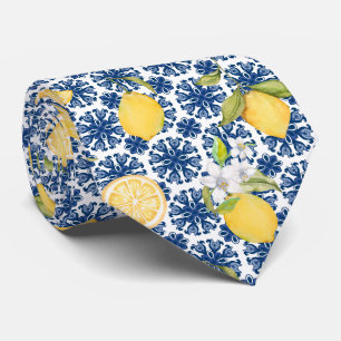 Mediterranean Citrus Lemon Pattern Tie