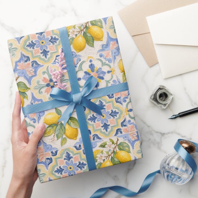  Mediterranean Citrus Majolica Tile Pattern  Wrapping Paper (Gifting)