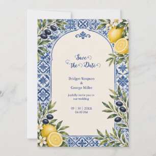 Mediterranean Citrus Olive Arch Watercolor Wedding Invitation