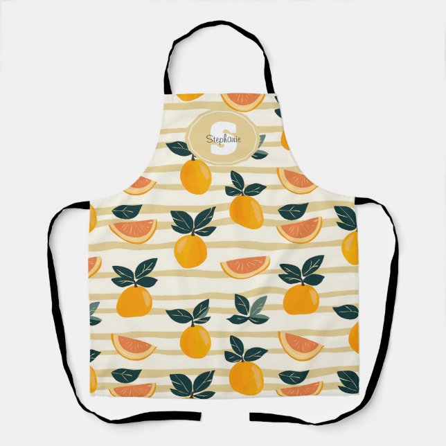 Mediterranean Citrus & Pink Grapefruit Stripes Apron (Front)